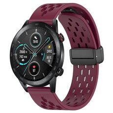 Cinturino per orologio in silicone con chiusura magnetica pieghevole per Honor MagicWatch2 42mm 20mm (vino rosso)