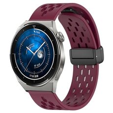 Per Huawei Watch GT3 Pro 46mm 22mm Cinturino in silicone con chiusura magnetica pieghevole (vino rosso)