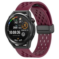 Per Huawei Watch GT Runner cinturino in silicone con chiusura magnetica pieghevole da 22 mm (vino rosso)