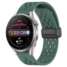 Per Huawei Watch 3 Pro cinturino in silicone con chiusura magnetica pieghevole da 22 mm (verde scuro)
