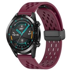 Per cinturino orologio in silicone con chiusura magnetica pieghevole Huawei GT2 46mm 22mm (vino rosso)