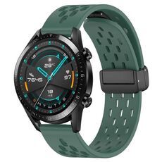 Per cinturino orologio in silicone con chiusura magnetica pieghevole Huawei GT2 46mm 22mm (verde scuro)