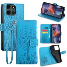 Per Motorola Moto G 5G 2025 Custodia in pelle goffrata con motivo albero e cervo (blu)