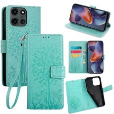Per Motorola Moto G 5G 2025 Custodia in pelle goffrata con motivo albero e cervo (verde)