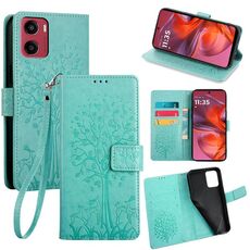 Per Motorola Moto G05 Custodia in pelle goffrata con motivo albero e cervo (verde)