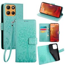 Per Motorola Moto G15 / G15 Power Custodia in pelle goffrata con motivo albero e cervo (verde)