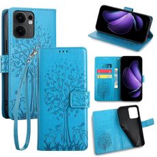 Per OPPO Reno13 F 5G / 4G Custodia in pelle goffrata con motivo albero e cervo (blu)