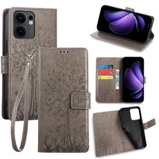 Per OPPO Reno13 F 5G / 4G Custodia in pelle goffrata con motivo albero e cervo (grigio)