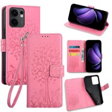 Per OPPO Reno13 F 5G / 4G Custodia in pelle goffrata con motivo albero e cervo (rosa)