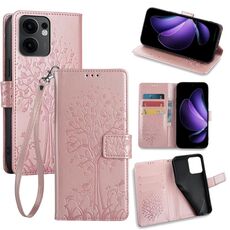 Per OPPO Reno13 F 5G / 4G Custodia in pelle goffrata con motivo albero e cervo (oro rosa)
