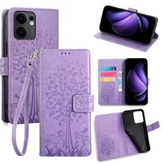Per OPPO Reno13 F 5G / 4G Custodia in pelle goffrata con motivo albero e cervo (viola)