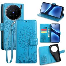 Per vivo X200 Pro 5G Custodia in pelle goffrata con motivo albero e cervo (blu)