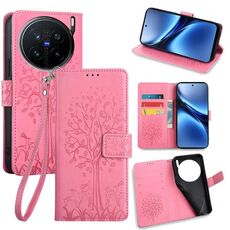 Per vivo X200 Pro 5G Custodia in pelle goffrata con motivo albero e cervo (rosa)