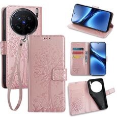 Per vivo X200 Pro 5G Custodia in pelle goffrata con motivo albero e cervo (oro rosa)