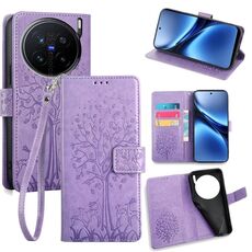 Per vivo X200 Pro 5G Custodia in pelle goffrata con motivo albero e cervo (viola)