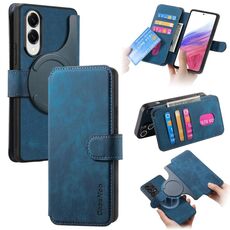 Per Samsung Galaxy S25 Edge 5G CaseNeo MagSafe RFID Antifurto Retro Custodia in Pelle per Telefono (Blu)