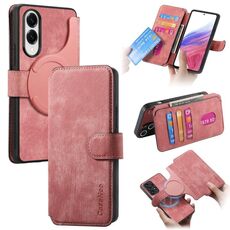 Per Samsung Galaxy S25 Edge 5G CaseNeo MagSafe RFID Antifurto Retro Custodia in Pelle per Telefono (Rosa)