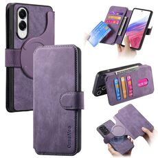 Per Samsung Galaxy S25 Edge 5G CaseNeo MagSafe RFID Antifurto Custodia in pelle retrò per telefono (viola)