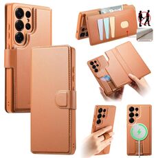 Per Samsung Galaxy S25 Ultra 5G CaseNeo Finger Grip Strap MagSafe Custodia in pelle per telefono (marrone)