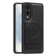 Per Samsung Galaxy S25 Edge 5G Custodia per telefono con supporto multifunzione MagSafe PU (nero)