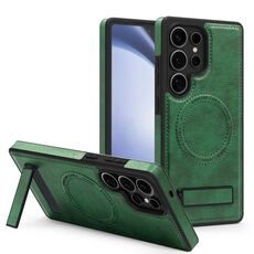 Per Samsung Galaxy S24 Ultra 5G Custodia per telefono con supporto multifunzione MagSafe PU (verde)