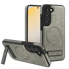 Per Samsung Galaxy S23+ 5G Custodia per telefono con supporto multifunzione MagSafe PU (grigio titanio)