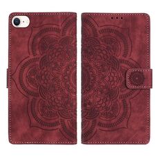 Per iPhone 7 / 8 / SE 2022 Custodia per telefono in pelle smerigliata retrò con motivo mandala in rilievo (rosso)