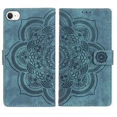 Per iPhone 7 / 8 / SE 2022 Custodia per telefono in pelle smerigliata retrò con motivo mandala in rilievo (blu)