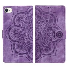 Per iPhone 7/8/SE 2022 Custodia per telefono in pelle smerigliata retrò con motivo mandala in rilievo (viola)