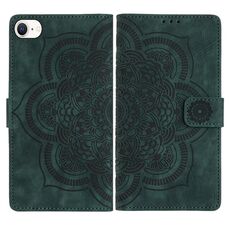 Per iPhone 7 / 8 / SE 2022 Custodia per telefono in pelle smerigliata retrò con motivo mandala in rilievo (verde)