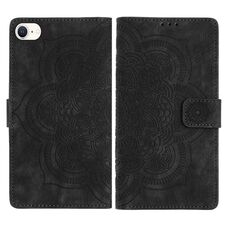 Per iPhone 7 / 8 / SE 2022 Custodia per telefono in pelle smerigliata retrò con motivo mandala in rilievo (nero)