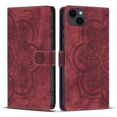Per iPhone 12 mini / 13 mini Custodia per telefono in pelle smerigliata retrò con motivo mandala in rilievo (rosso)