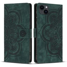 Per iPhone 12 mini / 13 mini Custodia per telefono in pelle smerigliata retrò con motivo mandala in rilievo (verde)