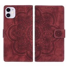 Per iPhone 11 Custodia per telefono in pelle smerigliata retrò con motivo mandala in rilievo (rosso)
