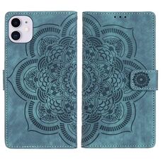 Per iPhone 11 Custodia per telefono in pelle smerigliata retrò con motivo mandala in rilievo (blu)