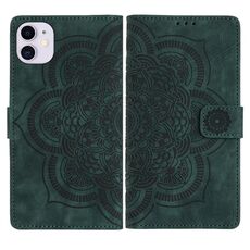 Per iPhone 11 Custodia per telefono in pelle smerigliata retrò con motivo mandala in rilievo (verde)
