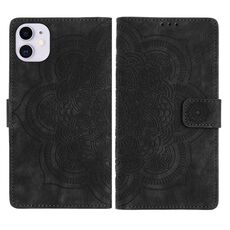 Per iPhone 11 Custodia per telefono in pelle smerigliata retrò con motivo mandala in rilievo (nero)