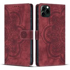 Per iPhone 11 Pro Custodia per telefono in pelle smerigliata retrò con motivo mandala in rilievo (rosso)