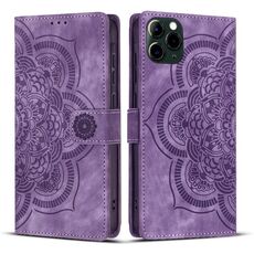 Per iPhone 11 Pro Custodia per telefono in pelle smerigliata retrò con stampa mandala (viola)