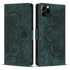 Per iPhone 11 Pro Custodia per telefono in pelle smerigliata retrò con motivo mandala in rilievo (verde)