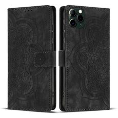 Per iPhone 11 Pro Custodia per telefono in pelle smerigliata retrò con motivo mandala in rilievo (nero)