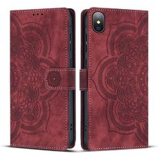 Per iPhone XS Max Custodia per telefono in pelle smerigliata retrò con motivo mandala in rilievo (rosso)