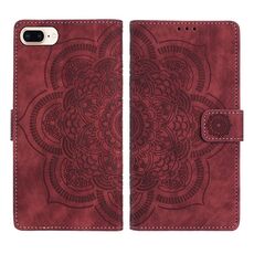 Per iPhone 7 Plus / 8 Plus Custodia per telefono in pelle smerigliata retrò con motivo mandala in rilievo (rosso)