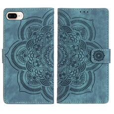 Per iPhone 7 Plus / 8 Plus Custodia per telefono in pelle smerigliata retrò con motivo mandala in rilievo (blu)
