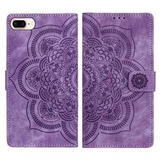 Per iPhone 7 Plus / 8 Plus Custodia per telefono in pelle smerigliata retrò con motivo mandala in rilievo (viola)