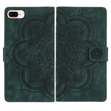 Per iPhone 7 Plus / 8 Plus Custodia per telefono in pelle smerigliata retrò con motivo mandala in rilievo (verde)