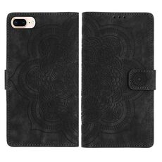 Per iPhone 7 Plus / 8 Plus Custodia per telefono in pelle smerigliata retrò con motivo mandala in rilievo (nero)