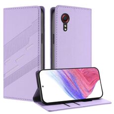 Per Samsung Galaxy XCover 5 Custodia per telefono in pelle retrò con portafoglio multifunzionale in rilievo (viola chiaro)