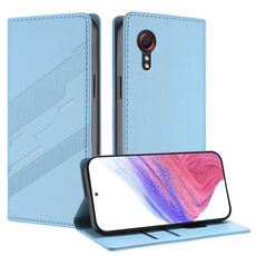 Per Samsung Galaxy XCover 5 Custodia per telefono in pelle retrò con portafoglio multifunzionale in rilievo (azzurro chiaro)