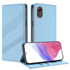 Per Samsung Galaxy XCover7 5G Global Embossed Multi-funzionale Portafoglio Retro Custodia in Pelle per Telefono (Blu Chiaro)